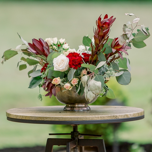 Burgundy and Lace Wedding Centerpiece